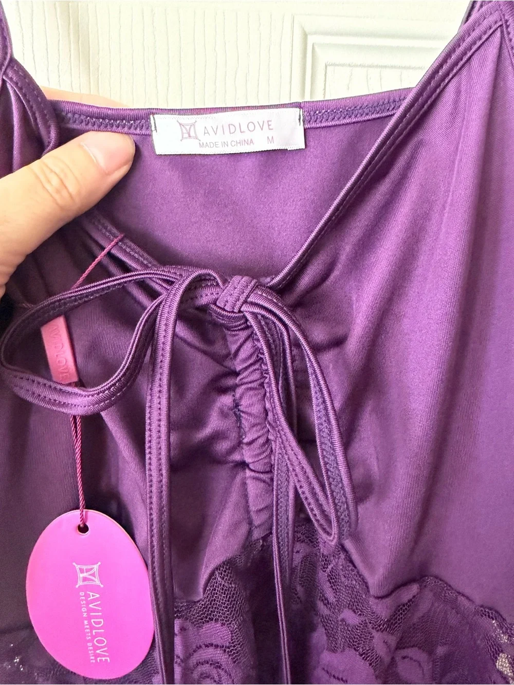 Floral Lace Trim Purple Chemise with Adjustable Straps
